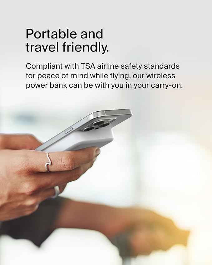 Belkin Portable Charger, Wireless Power Bank 15W 8000 mAh w/ Qi2 - MagSafe Charger w/Built-in Pop-up Kickstand - Compatible w/iPhone 16, 15, 14, Plus, Pro, Pro Max, Google Pixel 10, etc. - White