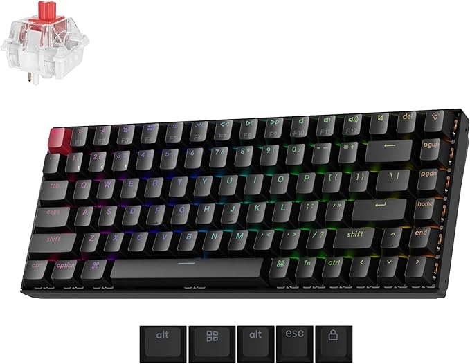Keychron K2 75% Layout QMK Wireless and Wired Options Mechanical Keyboard Super Red Switch, RGB Backlight with Shine-Through Double-Shot PBT Keycaps for Mac Windows-Version 3