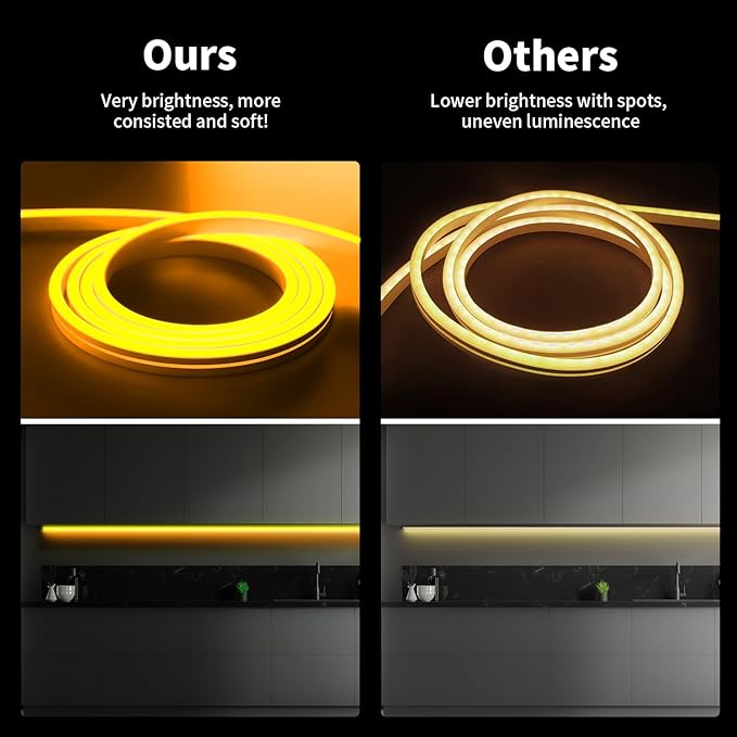 iNextStation 12V Yellow LED Strip Lights 16.4FT, Flexible Silicone Neon Rope Light, Waterproof, Cuttable, Dimmable & Linkable, for Cabinet, Ceiling, Wall, Bedroom, Kitchen, Garage (No Adapter)