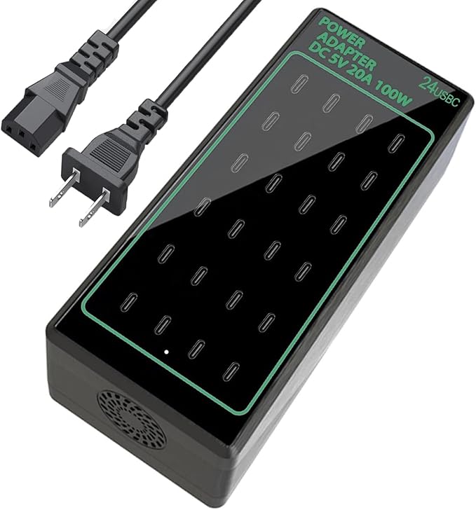 24-Port 100W (20A) USB C Charging Station, Multiple Fast Charger Hub, Home Desktop Power Adapter, Travel Convenient, Compatible With iPhone/Samsung/Google and More