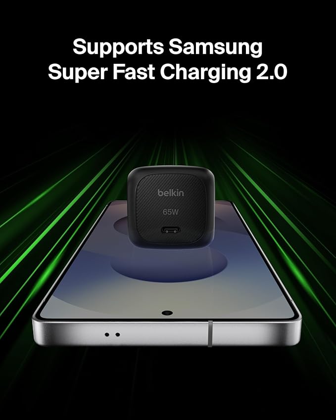 Belkin USB C Charger Block 65W - USB C Cable Included - Super Fast Charging, Type C Wall Charger - Apple iPhone 16/15/14/13, Galaxy S25, Pixel 9, MacBook, iPad, Nintendo Switch 2, & More - Black