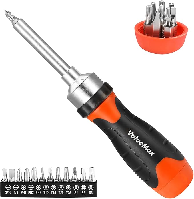 ValueMax 13-in-1 Multi-bit Ratcheting Screwdriver Set Tool All in One, Portable Multi-purpose Ratchet Screw-driver, Slotted/Philips/Torx/Square