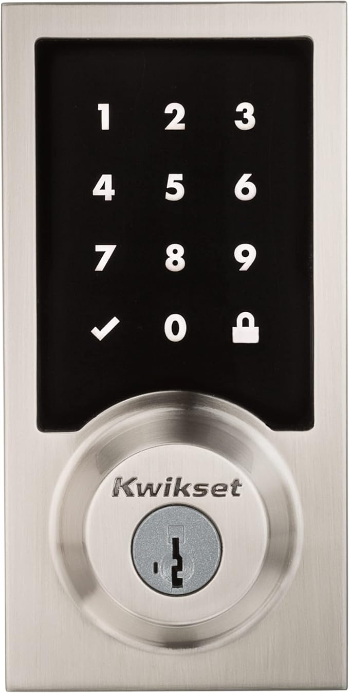 Kwikset SmartCode 916 Z-Wave Smart Lock, Keyless Entry Ring Compatible Door Lock, Touchscreen Electronic Deadbolt, SmartKey Re-Key Security, Smart Hub Required, Contemporary Satin Nickel