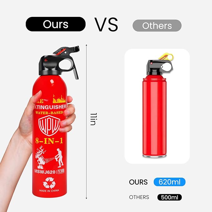 WPW 620ml Large Upgraded 8-in-1 Fire Extinguisher for Home with Wall Mount Portable Fire Extinguisher For Vehicle Car Boat Kitchen Emergency Supplies, Water-Based Solution For A, B, C, K Fire (3 Pack)