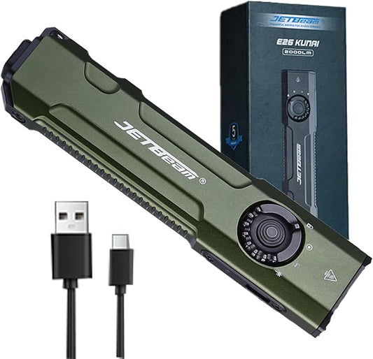 JETBeam E26 EDC Flashlight 1800 Lumens USB C Rechargeable with Green Beam,UV and White LED Combo,Portable Pocket Lights Triple Sources for Outdoors Emergency Working,Pet Urine,Stain Detecton