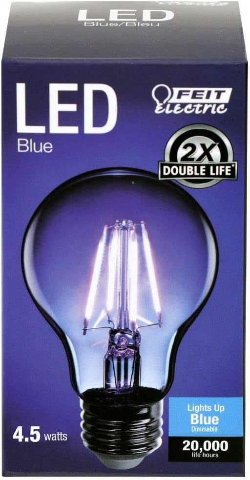 Feit Electric A19/TB/LED/6 25W Equivalent Dimmable Clear Glass Filament Colored LED Light Bulbs, Blue, 6-Pack, 2.4" D x 4" H