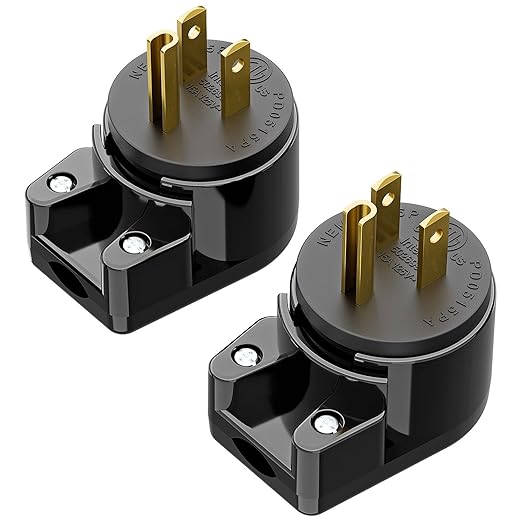 ETL Verified 2 Pack Nema 5-15P 90 Degree Right Angle AC Plugs, USA 3-Prong Household Right Angled Plugs - Black, 15A, 125V