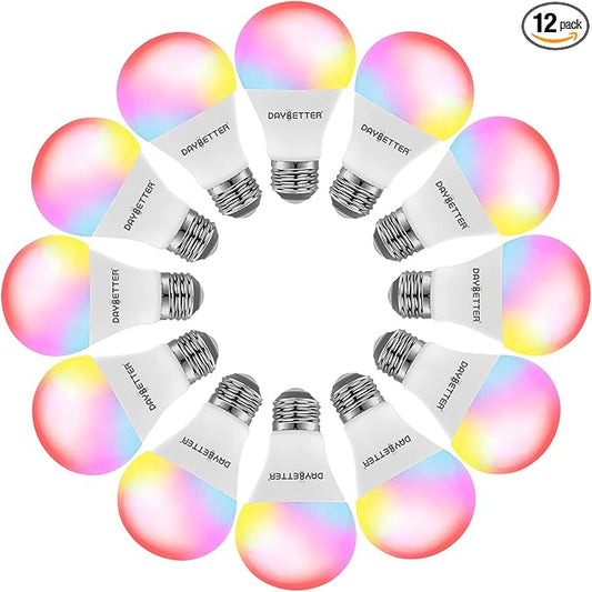 DAYBETTER Tuya Smart Light Bulbs, RGBCW WiFi Color Changing Led Bulbs Compatible with Alexa and Google Home Assistant, A19 E26 9W 800LM Multicolor Led Light Bulb, No Hub Required, Light Bulbs 12 Pack