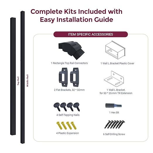 CHR Fence & Rail Hand Rails for Outdoor Steps Extension, 4ft Rectangular Handrail Extension to Wall, Handrails for Step Landings Ideal for Porch, Deck, & Stair Railing Indoor & Outdoor