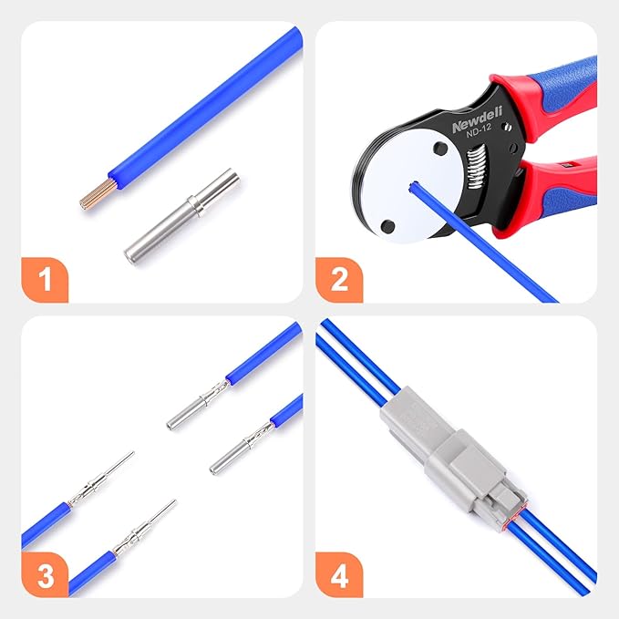 Newdeli Deutsch Crimp Tool Size 12 Deutsch Connector Tool 4 Way Indent 8 Impression Type Closed Barrel Crimper 12 AWG Solid Barrel Contact & Circular Connector Contacts Pin Crimping Tool