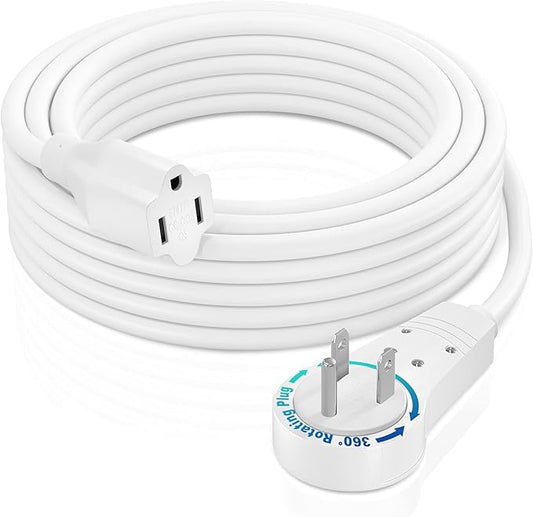 Maximm Extension Cord 10 Foot White Flat Plug, 360° Rotating Short Power Cord Single Outlet, Indoor 16 Gauge 3 Prong Grounded Wire UL Certified (10Ft White)