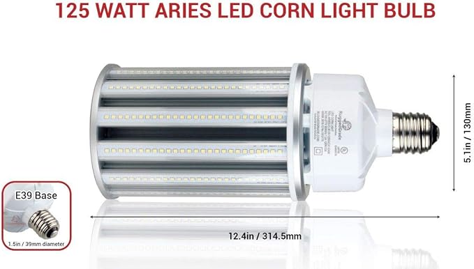 RuggedGrade Aries Series 125W LED Corn Bulb | 16,250 Lumens | 4000K | E39 Base | 6KV Surge Protection | Energy Efficient LED Bulb | DLC 5.1 Premium