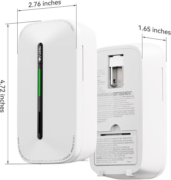 Jemay Carbon Monoxide Detector Plug in Alarm with 10 Year Battery, Portable CO Detector with LCD Numerical Display&Test Alarm Mode for Home Travel Safety, 2 Packs