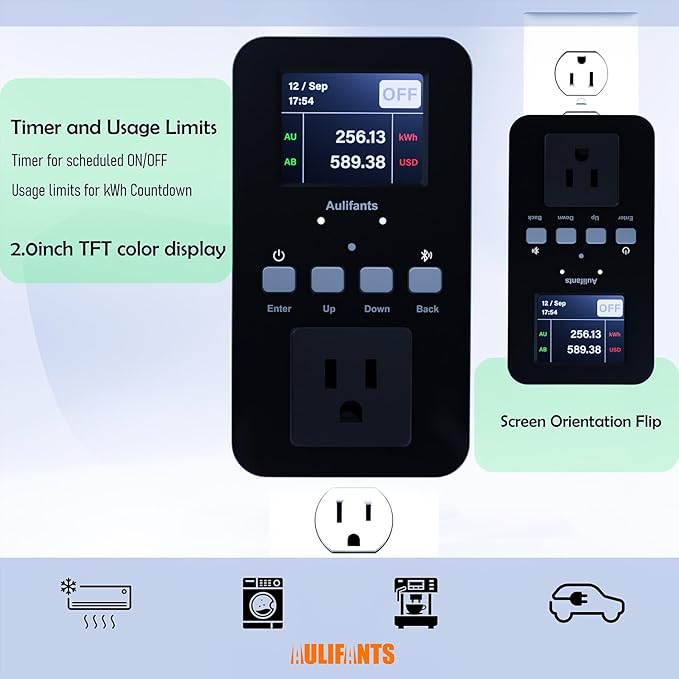 LP405 25A Heavy Duty Smart Plug Meter Sockets Industrial Energy Monitor Trip-Rate Billing, OVP/UVP/OLP Color Screen Magnetic Relay Offline Logging WiFi Tuya/Smart Life for AC/Heaters