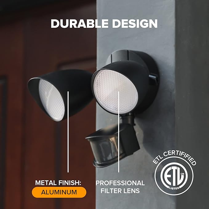 LUTEC 32W 3500 Lumen LED Security Lights Motion Sensor Light Outdoor, 5000K Daylight, IP65 Waterproof, Dusk to Dawn, Hardwired Motion Detector Flood Light for Garage, Yard, Porch-Black