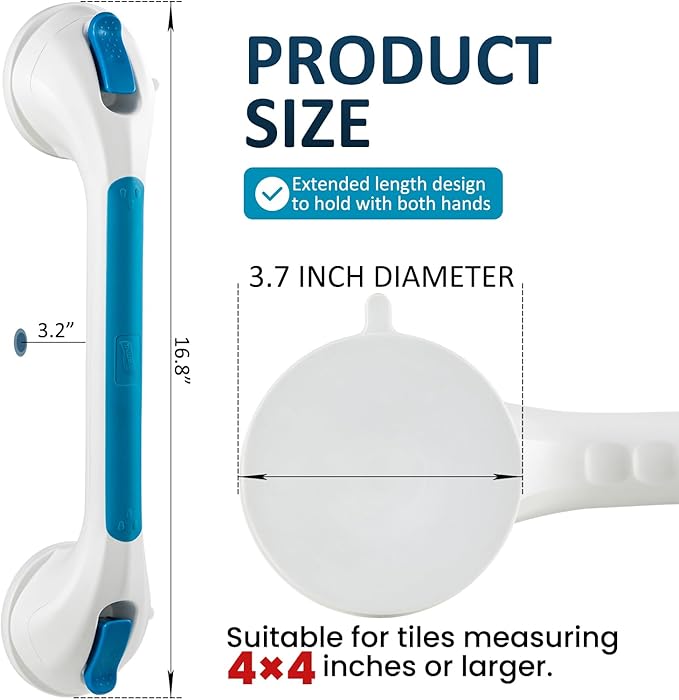 TAILI Shower Grab Bar 2 Pack Suction Grab Bars for Bathtubs and Showers, Heavy Duty Shower Handle Removable Bathroom Safety Grip for Seniors and Elderly, Shower Handrails No Drilling Waterproof, Blue