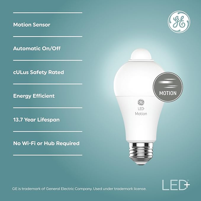 GE LED+ Motion Sensor LED Light Bulbs, 12W, Outdoor Security Lights, A21, Warm White (8 Pack)