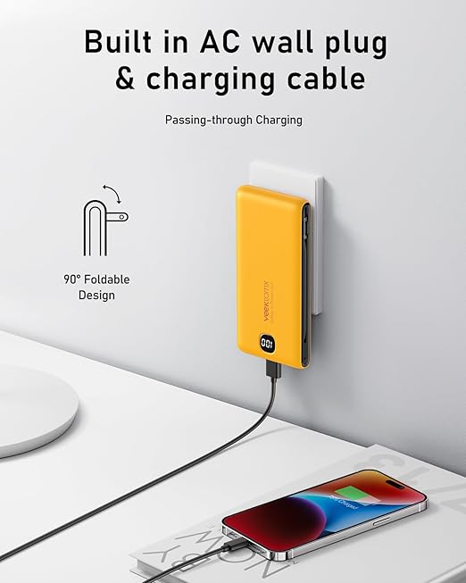 VEEKTOMX Portable Charger with Built in Cables 10000mAh, Power Bank for iPhone with Wall Plug, Travel Essential Fast Charging USB C Slim External Battery Pack for iPhone16/15/14, Samsung, iPad, etc