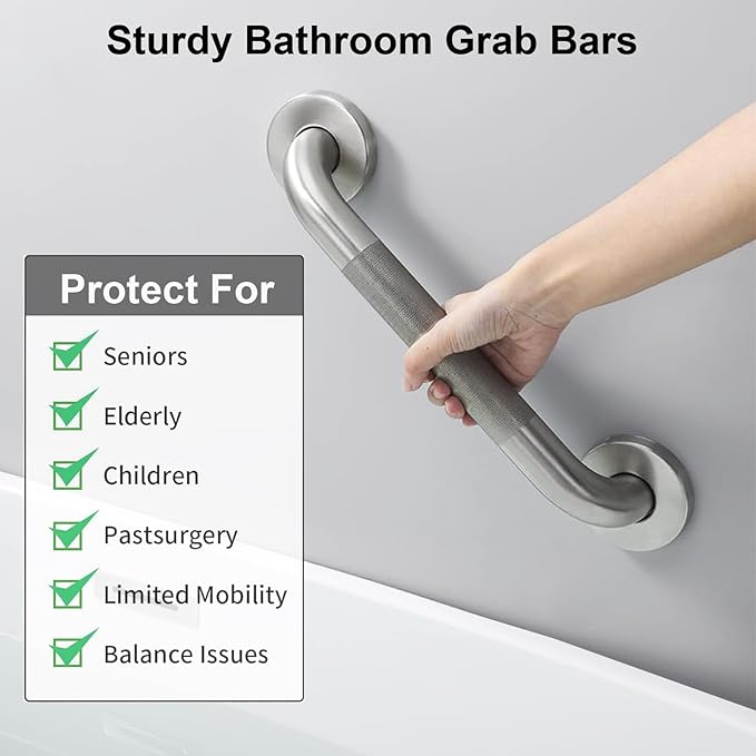 16'' Grab Bars for Bathtub and Shower 2 Pack, 1-1/4'' Diameter Shower Grab Bar for Elderly with Anti-Slip Textured Grip Stainless Steel Bath Handrails