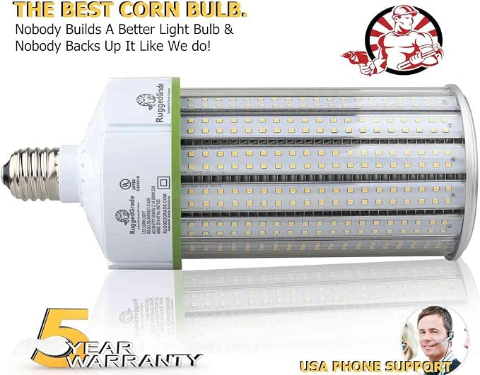 RuggedGrade Aries EV 200W LED Corn Bulb | 24,000 Lumens | 4000K | E39 Base | Indoor/Outdoor High Lumen Retrofit Lamp | Commercial Industrial Lighting | DLC 5.1 Premium
