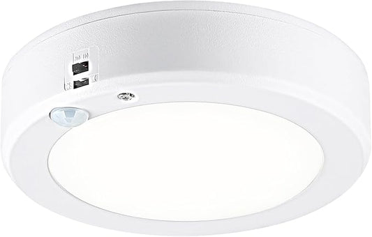 LIT-PaTH Battery Powered Motion Sensor LED Ceiling Lights, 6.1inch 5000K Battery Operated Flush Mount Light, 140 Lumens Wireless Ceiling Lamps for Closet Pantry Laundry, 1-Pack(Battery Not Included)