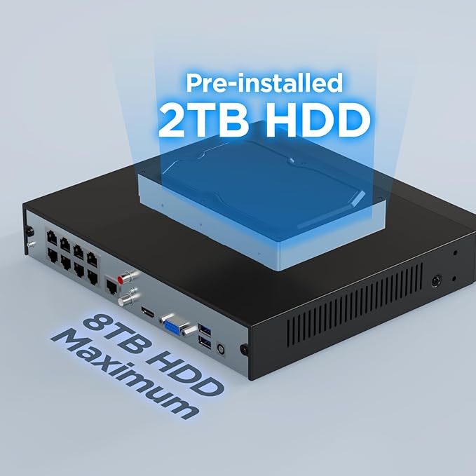 4K Security Camera System PoE, 4X 8MP Wired Home Bullet IP PoE Cameras with Mic, AI Human Vehicle Detection, 100ft IR Night Vision, 4K 8 Channel NVR 2TB HDD for 24/7 Recording, PB37F30408-8M