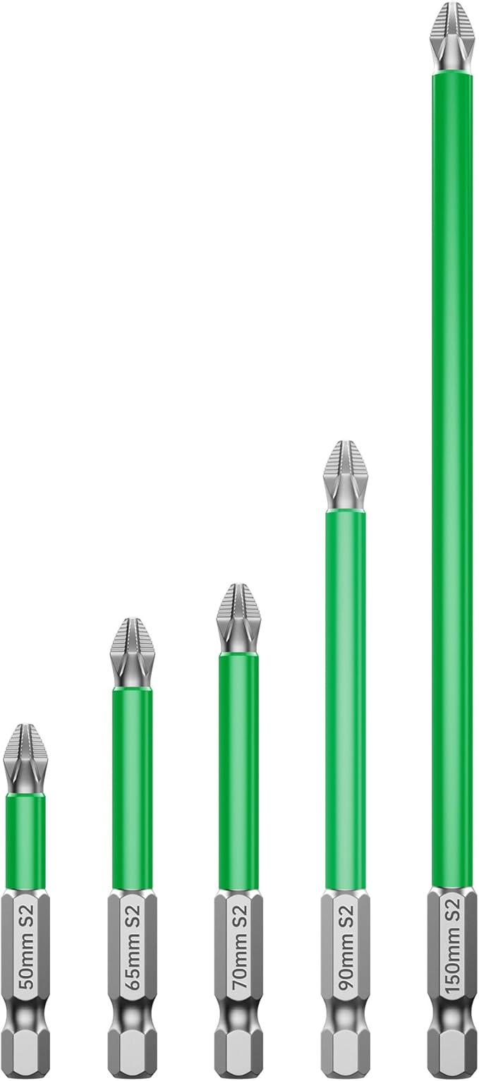 HUHAO 5Pcs High Magnetic Screwdriver Bit Set,S2 Alloy Steel Anti-Slip Drill Bit,1/4 Inch Hex Shank,Phillips Impact Screwdriver Bits Sets Waterproof Impact Batch Head for Electric Hand Tool,50mm-150mm