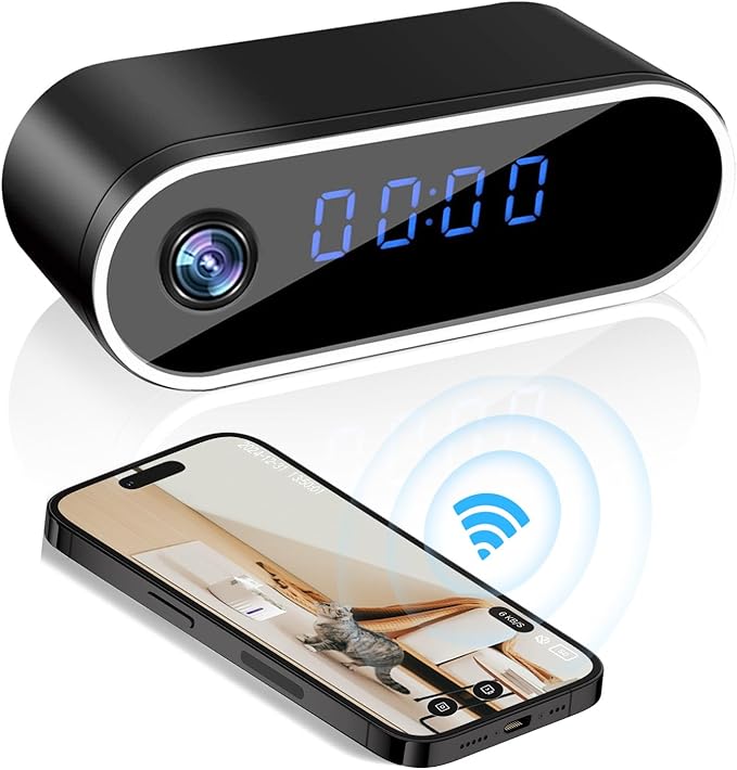 WiFi Indoor Security Camera with Clock Wireless 1080P HD Nanny Cam with Night Vision, Motion Detection Surveillance Cameras for Home, Pets, Office