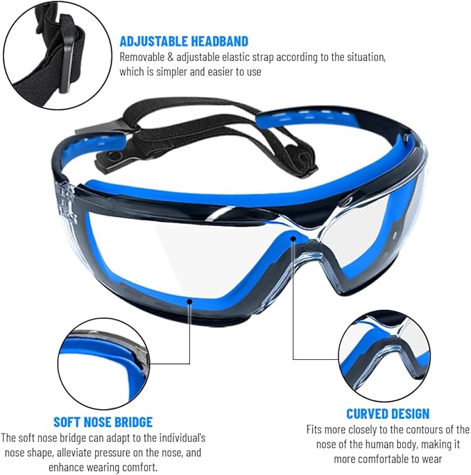 6 PCS Safety Glasses for Men & Women, ANSI and CE Certified, Adjustable and Impact-Resistant, Anti-Fog Clear Lenses, 100% UV Eye Protection Glasses