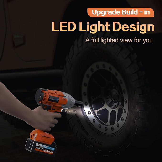 Cordless Impact Wrench, 665Ft-Ibs (900N.m) 1/2" Electric Impact Wrench, 21V Power Impact Drill with 2x 4.0Ah Battery, 6 Sockets, 8 Drill, 6 Screws, Impact Gun Variable Speeds for Car/Truck/Mower