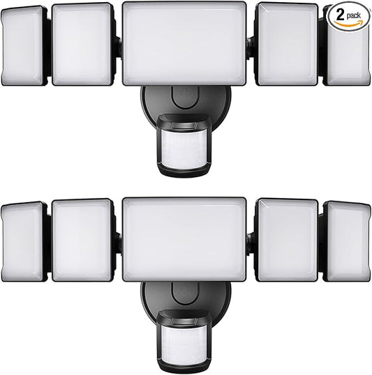 Olafus 100W Motion Sensor Outdoor Lights, 10000LM 2 Pack Motion Sensor Flood Light, Dusk to Dawn Outdoor Lighting, IP65 Waterproof Motion Detector Lights for Outside, Black