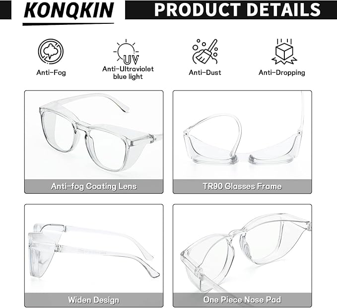 Safety glasses Goggles Nurses Protective Eyewear - Anti Fog Square Frame Stylish Clear Glasses for Women Men