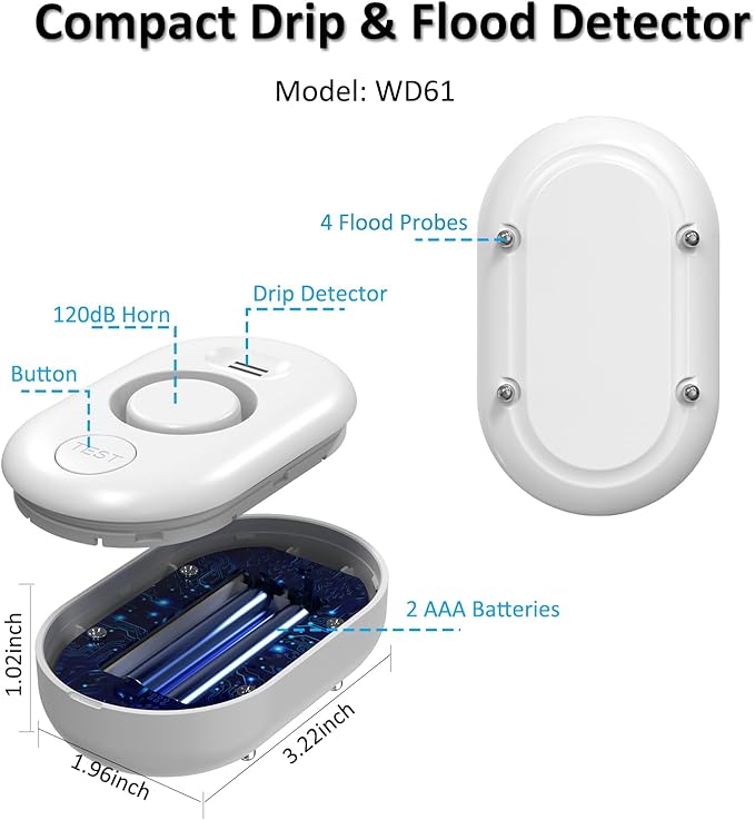 WiFi Water Leak Detector for Home with App Notification, 1 Gateway+10 Sensor, 120dB Flood/Drip Alarm for Basement/Kitchen/Bathroom/Toilet/Laundry Room, Under Sink/Drain/Pipe Leakage, W13+WD61x10-White