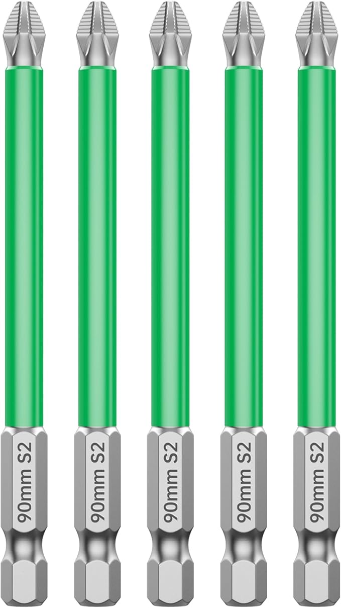 HUHAO 5Pcs High Magnetic Screwdriver Bit Set,S2 Alloy Steel Anti-Slip Drill Bit,1/4 Inch Hex Shank,Phillips Impact Screwdriver Bits Sets Waterproof Impact Batch Head for Electric Hand Tool,90mm