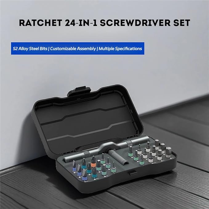 Duke Rs1 24-In-1 Multi-Function Ratchet Screwdriver Set, 24 In 1 Magnetic Ratchet Screwdriver Set, With Multifunctional Reversible High Torque Drive Handle, Portable Storage, Labor-Saving Design (1)