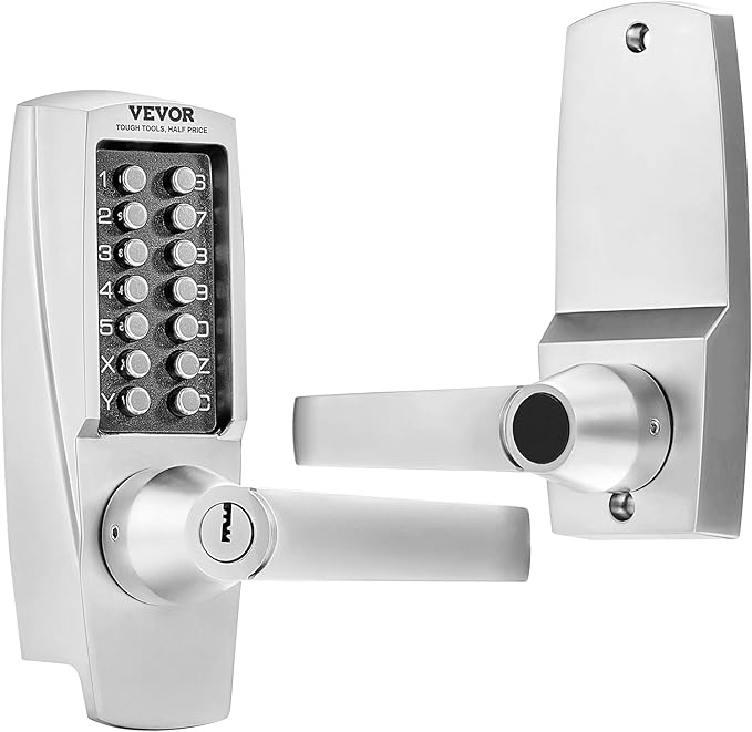 VEVOR Mechanical Keyless Entry Door Lock, 14 Key, Mechanical Keypad with Handle, Stainless Steel Waterproof Keyless Gate Lock, for Home Office Outdoor Garage
