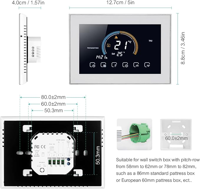 Fdit Smart Thermostat, Programmable Thermostat Voice APP Control with LCD AC 95‑240V with Power Failure Data Memory