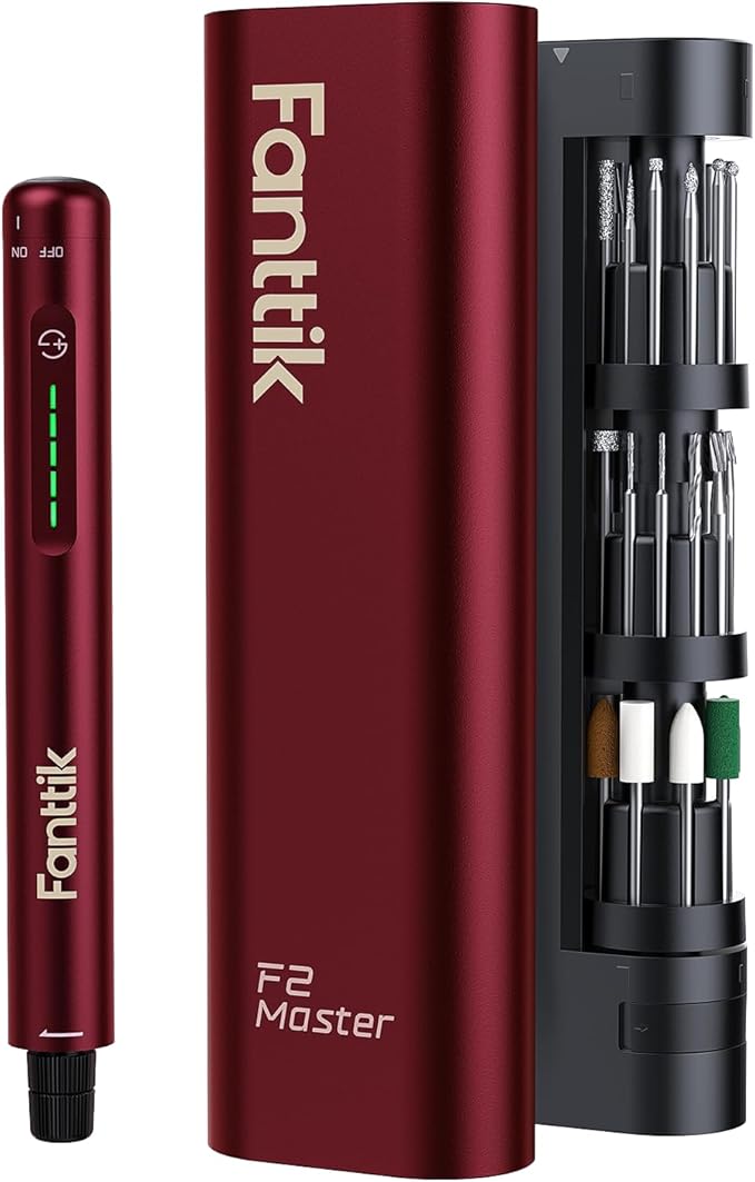 Fanttik F2 Master Mini Cordless Rotary Tool Kit 4V, NeoPulse Motor, 5 Variable Speed, 25000 RPM, Revostor Hub, 35 Accessories, for Sanding, Polishing, Drilling, Carving, 3D Printer DIY Crafts - Red