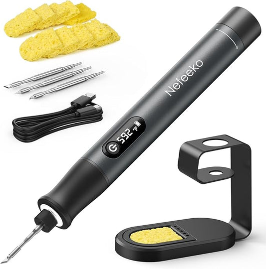 Nefeeko Cordless Soldering Iron Kit, Rechargeable Soldering Iron with Stand, 7s Fast Heating, Auto Sleep/Off, C210 Soldering Iron Tips, Portable Soldering Pen Soldering Gun Kit for Electronics Repair