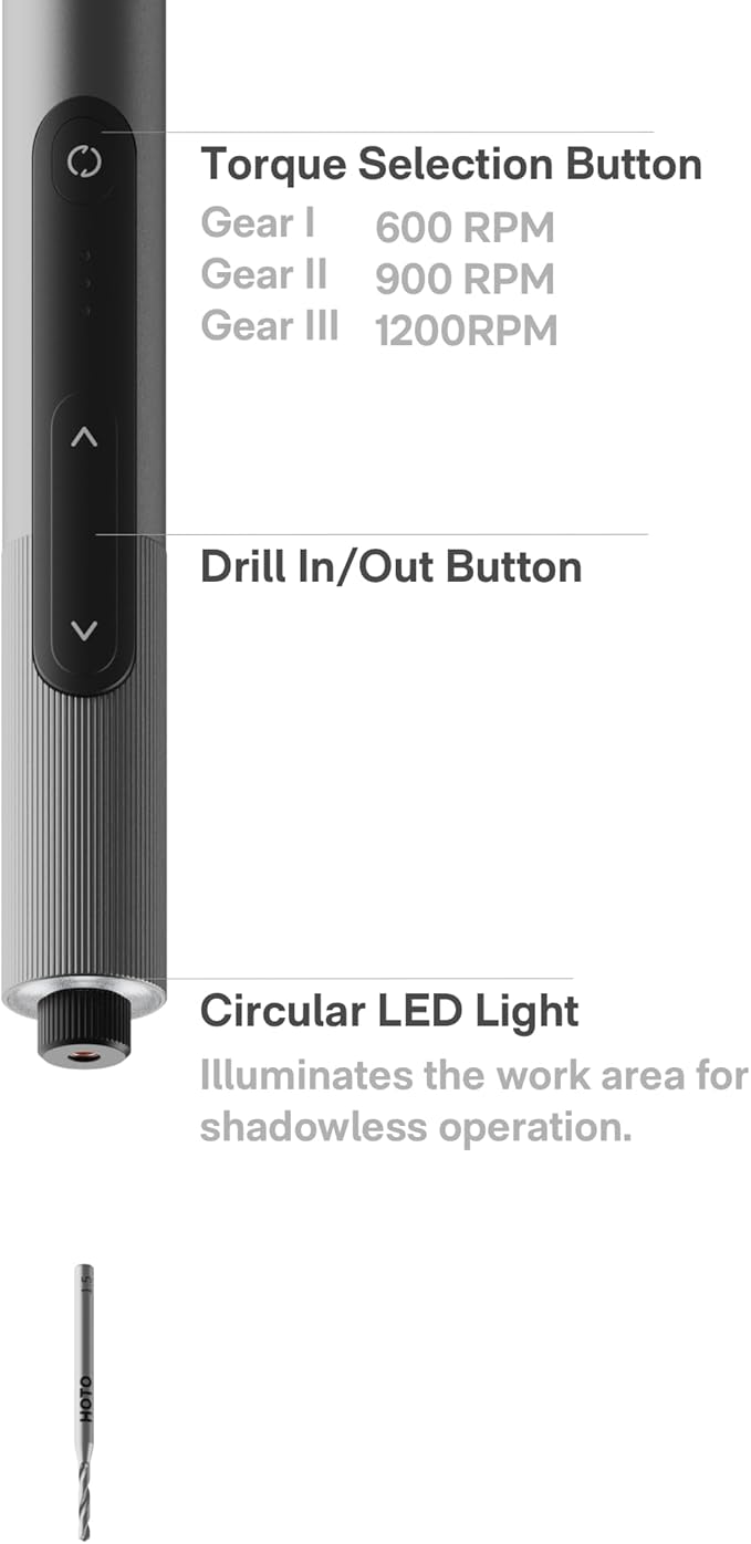 HOTO SNAPBLOQ™ D-A03 Electric Mini Drill Pen with 20 Bits, Brushless Motor, 3-Speed USB-C Rechargeable Electric Hand Drill, Power Tool for PCB, Jewelry Making, Wood, Plastic, DIY, 3D Printer