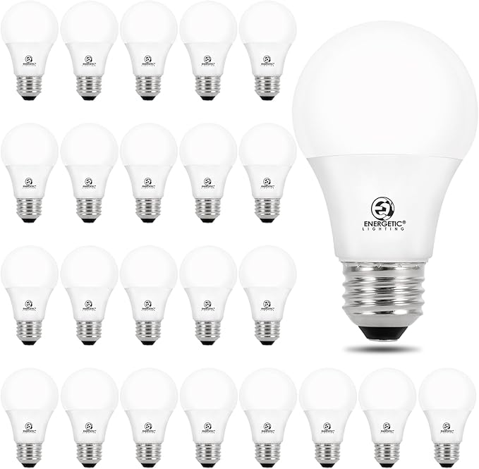 Energetic 24 Pack LED Light Bulbs 60 Watt Equivalent, A19 Warm White 3000K, E26 Base, Non-Dimmable, 8W 760lm, ETL Listed