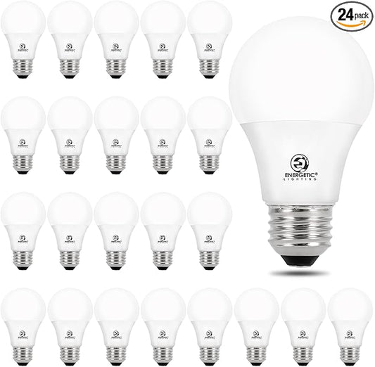 Energetic 24 Pack LED Light Bulbs, 60 Watt Equivalent A19 LED Bulb, Soft White 2700K, Non-Dimmable, E26 Base, ETL/UL Listed, 15000 Hrs, Standard Light Bulbs