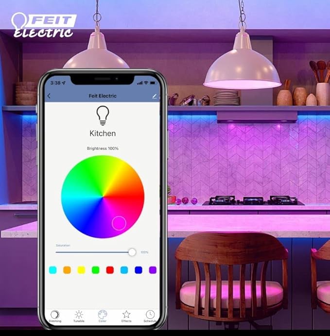 Feit Electric A19 Smart LED Light Bulb, 60W Equivalent, Dimmable, RGBW Color Changing, Alexa & Google Home Compatible, 2.4GHz Wi-Fi Enabled, 800 Lumens, 25,000-Hour Lifetime, OM60/RGBW/CA/AG/6, 6-Pack