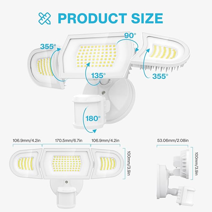 Olafus 100W LED Security Light Motion Sensor Outdoor Light, Motion Flood Light Dusk to Dawn, 9000LM Super Bright 6500K Exterior Motion Detector Floodlight for Garage Yard Porch Eave IP65, White