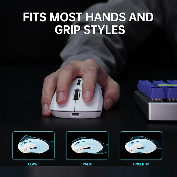 Rapoo VT9PRO 4K Wireless Gaming Mouse, PAW 3398 Sensor, 26000 DPI, 4KHz Polling Rate, 0.25ms Response Time, Lightweight, 10 Programmable Buttons, 180h Battery Life, On-Board Memory, PC - White