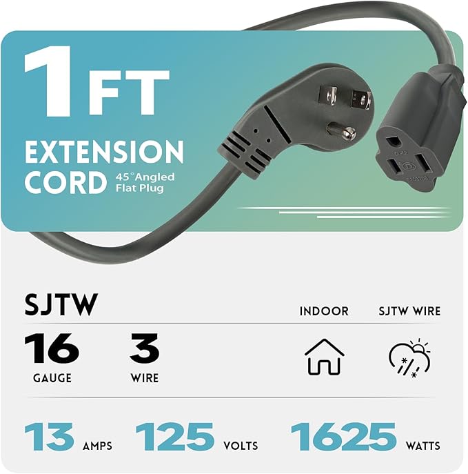 EP 3 Pack 1 Ft Flat Plug Extension Cord, 16 AWG 3 Prong Grounded Grey Low Profile Extension Cable for Indoor