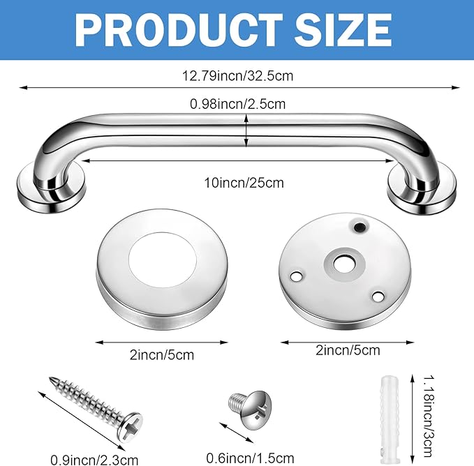 Therwen 6 Pack Grab Bars for Bathtubs and Showers Shower Grab Bars for Seniors Stainless Steel Bathroom Handicap for Elderly for Wall Shower Handle Assist Device(12 Inch,Silver)