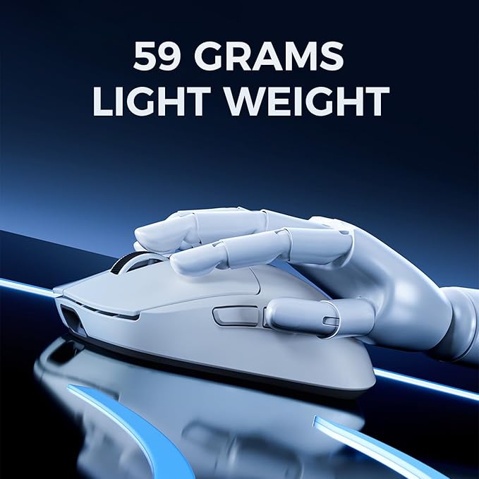 A5 ProMax Wireless Gaming Mouse, Symmetrical Design, 59 Grams, 1K Polling Rate, PAW3395 26K DPI Optical Sensor, 130 Hour Battery Life, Tri-Mode Connectivity - White