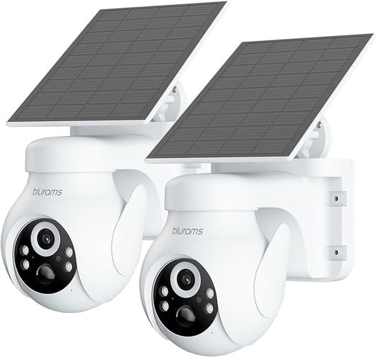 blurams 2K Solar Outdoor Camera Wireless, 360° PTZ Security Cameras Wireless Outdoor with Human Auto Tracking, R/Color Night Vision, Battery Powered, 2.4GHz Only, 2Pack