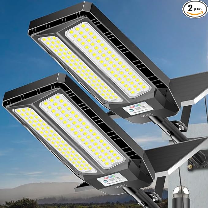 Solar Lights Outdoor 7000W, Solar Street Light IP67 Waterproof Dusk to Dawn 300000 Lumens LED Security Flood Lights with Motion Sensor and Remote Control, 2 Pack